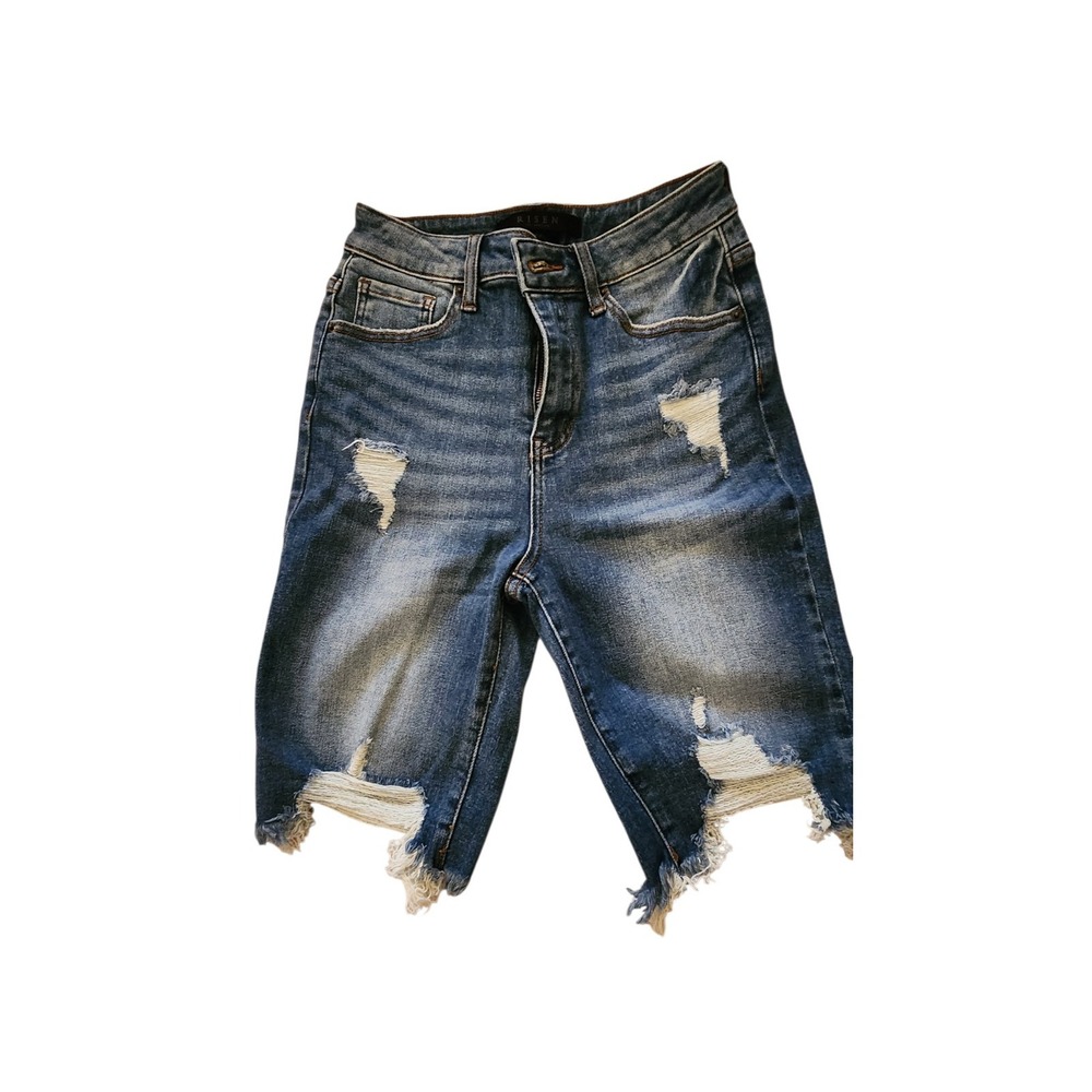 Risen Los Angeles Distressed Denim Bermuda Shorts Medium Wash Size Small